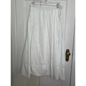 J.Crew Factory Women's L White Eyelet Skirt Midi Cotton Pockets Lined Floral